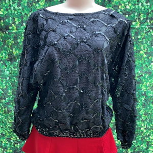 Jamboree‎ Vintage black sequin & ribbon top